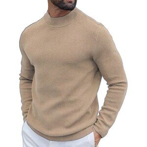 Coofandy Men Khaki Mock Turtleneck Knitted Half Neck Pullover Sweaters